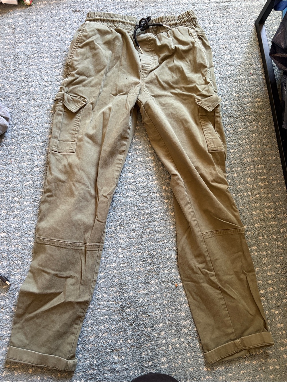 Boohoo Mens Olive Cargo Pants with Drawstring Waist